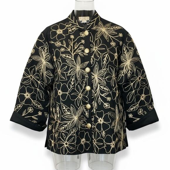 VTG NWOT Life Style Plus Floral Embroidered Amber Beaded Cotton Button Up Top 2X - Picture 1 of 16